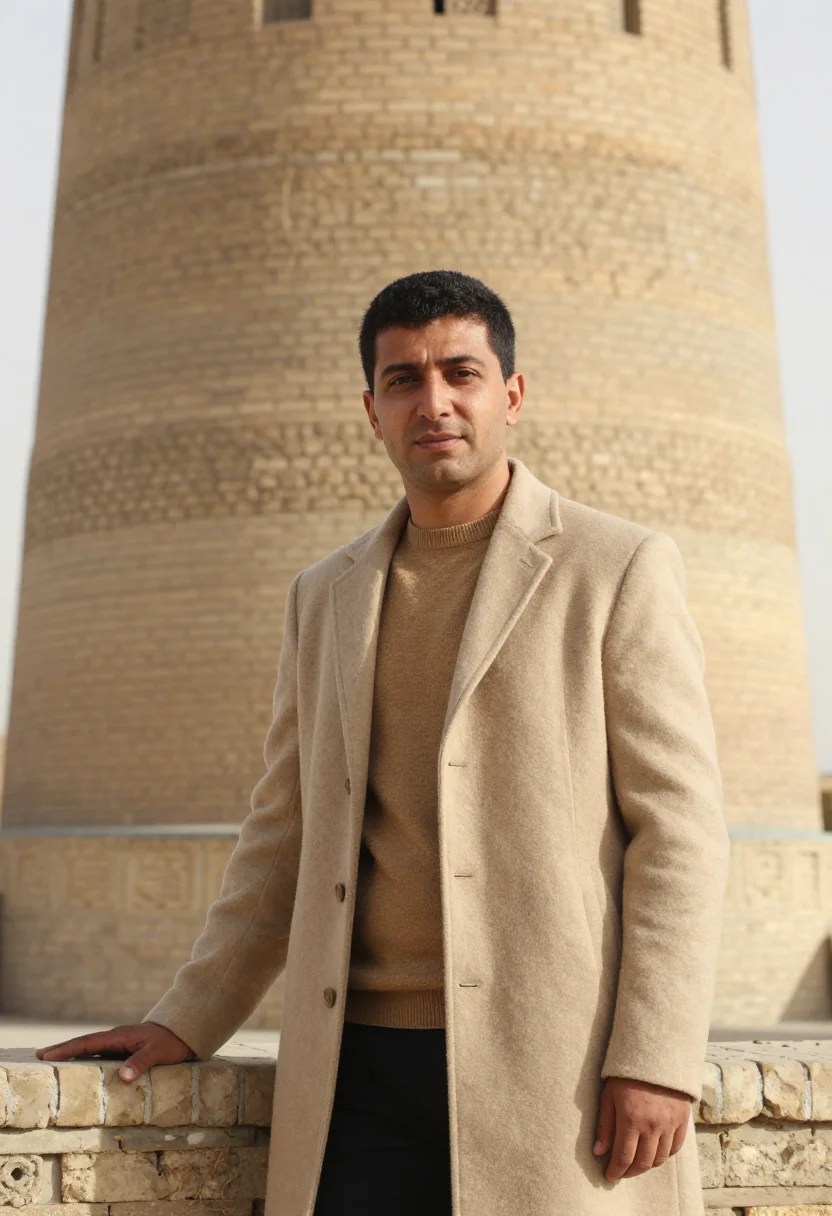 AI bukhara historian sand brick minaret sample — portrait of a man, an Uzbek historian in his late thirties w