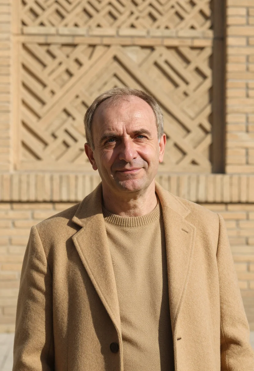 AI bukhara historian sand brick minaret sample — portrait of a man, a Western European historian in his late