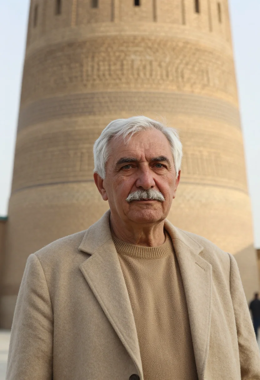 AI bukhara historian sand brick minaret sample — portrait of a man, a Russian historian in his early seventie