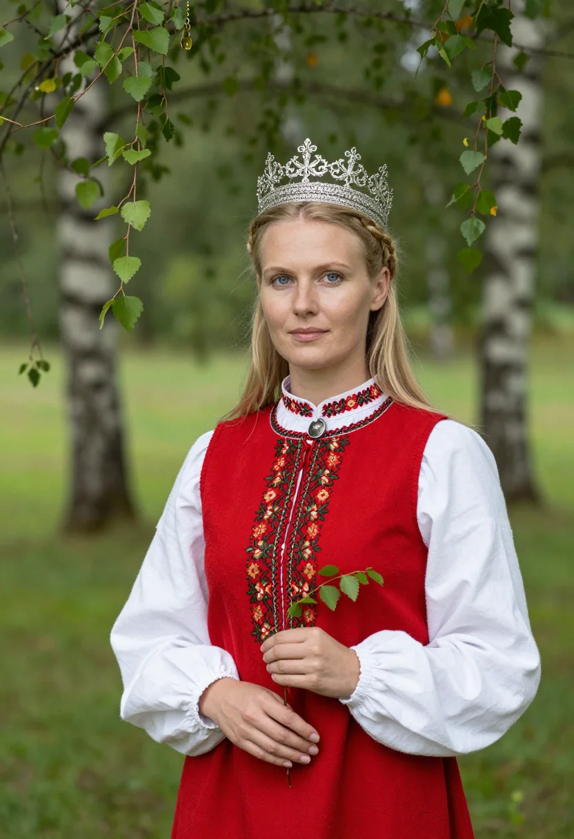 AI bunad bride sample — portrait of a woman, waist-up portrait of a Norwegian woman