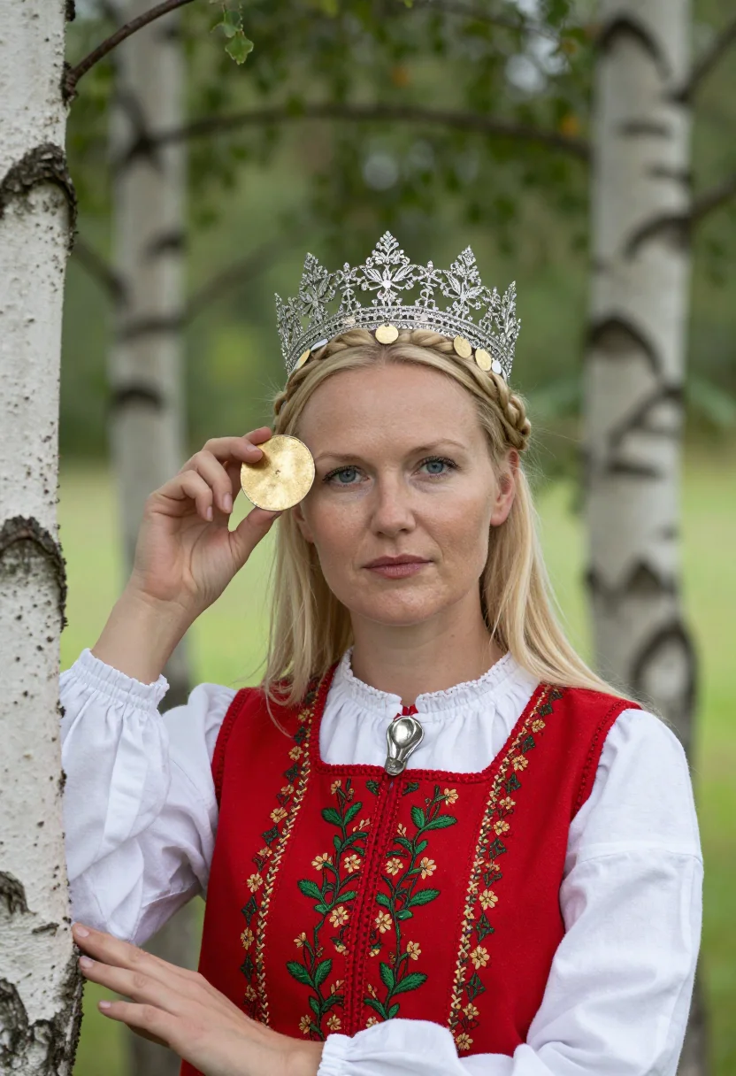 AI bunad bride sample — portrait of a woman, chest-up portrait of a Norwegian woman
