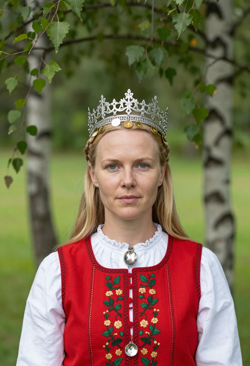 AI bunad bride sample — portrait of a woman, chest-up portrait of a Norwegian woman