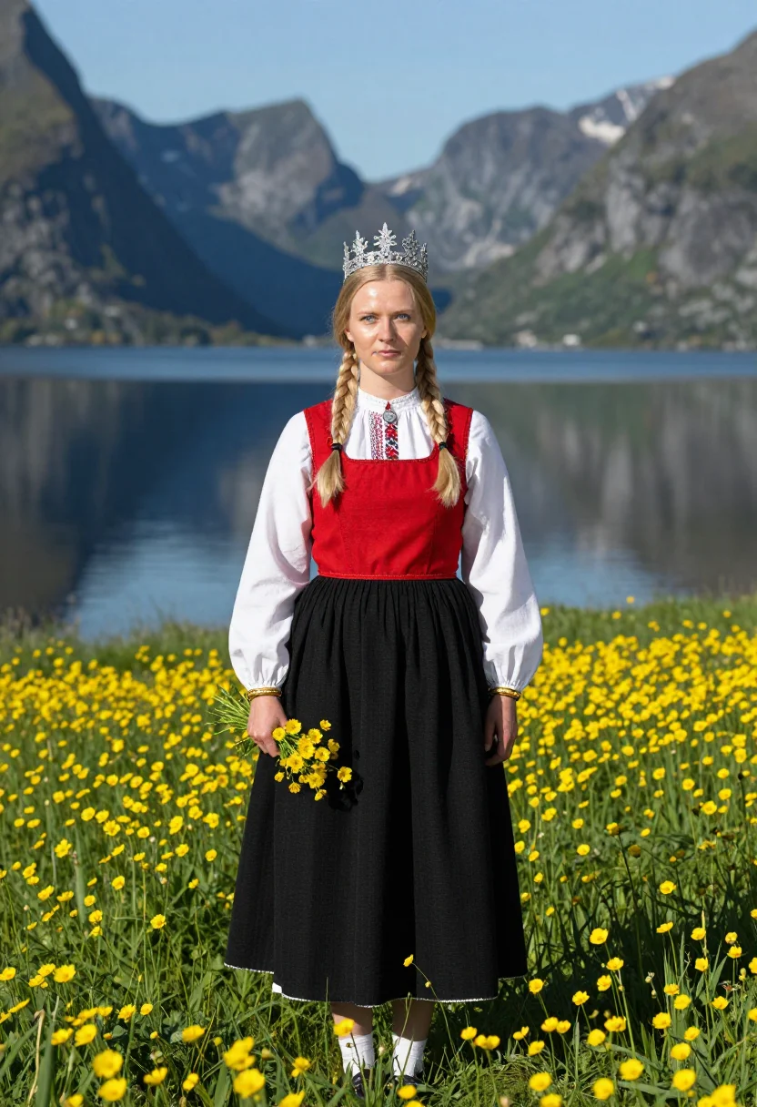 AI bunad bride sample — portrait of a woman, full-length portrait of a Norwegian wom
