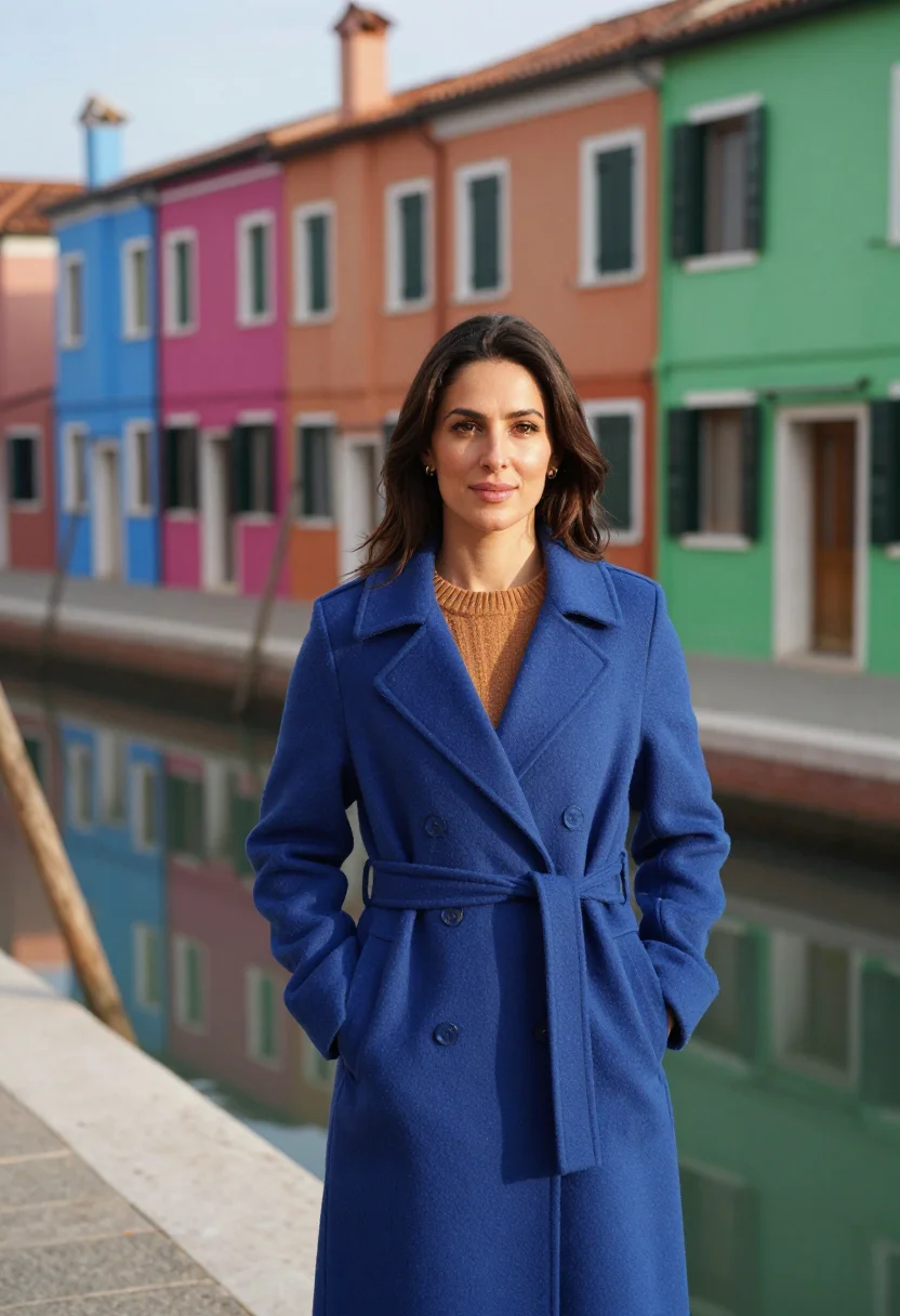 AI burano palette sample — portrait of a woman, framed half-length from the waist up, t