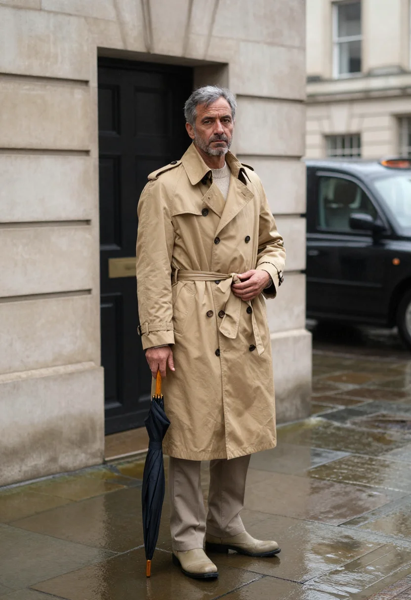 AI burberry beige sample — portrait of a man, full-length portrait of a Western-Europea