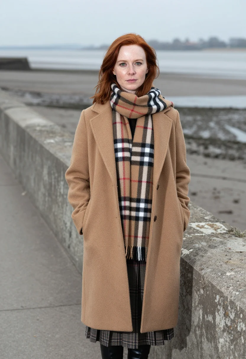 AI burberry thames estuary nova check palette sample — portrait of a woman, a Welsh woman in her late thirties with