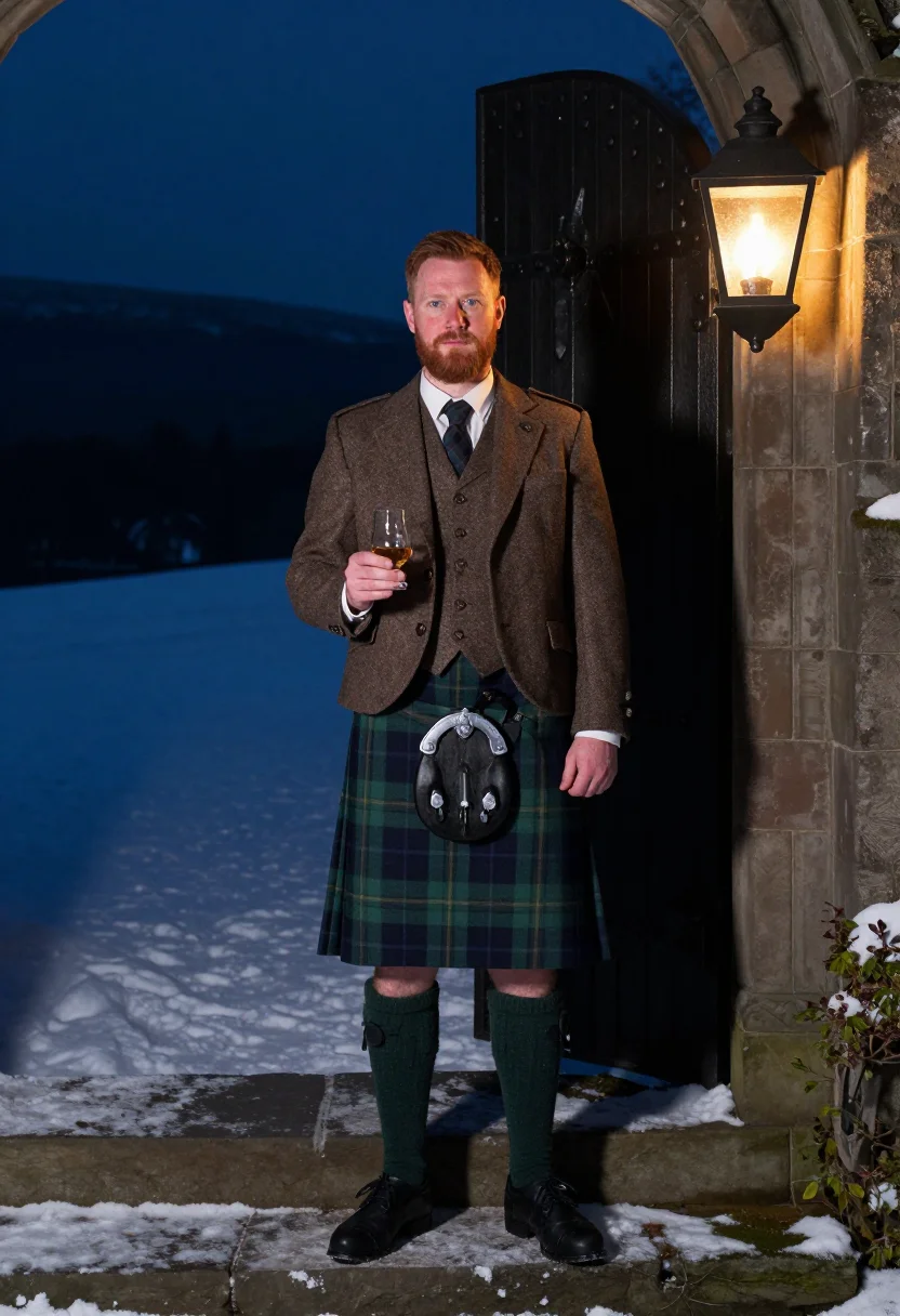 AI burns night sample — portrait of a man, in his late thirties with fair ruddy skin
