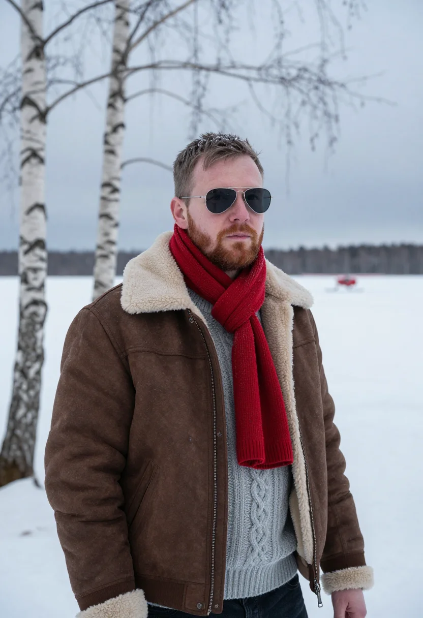 AI bush pilot lapland red sample — portrait of a man, half-length portrait of a Norwegian man i