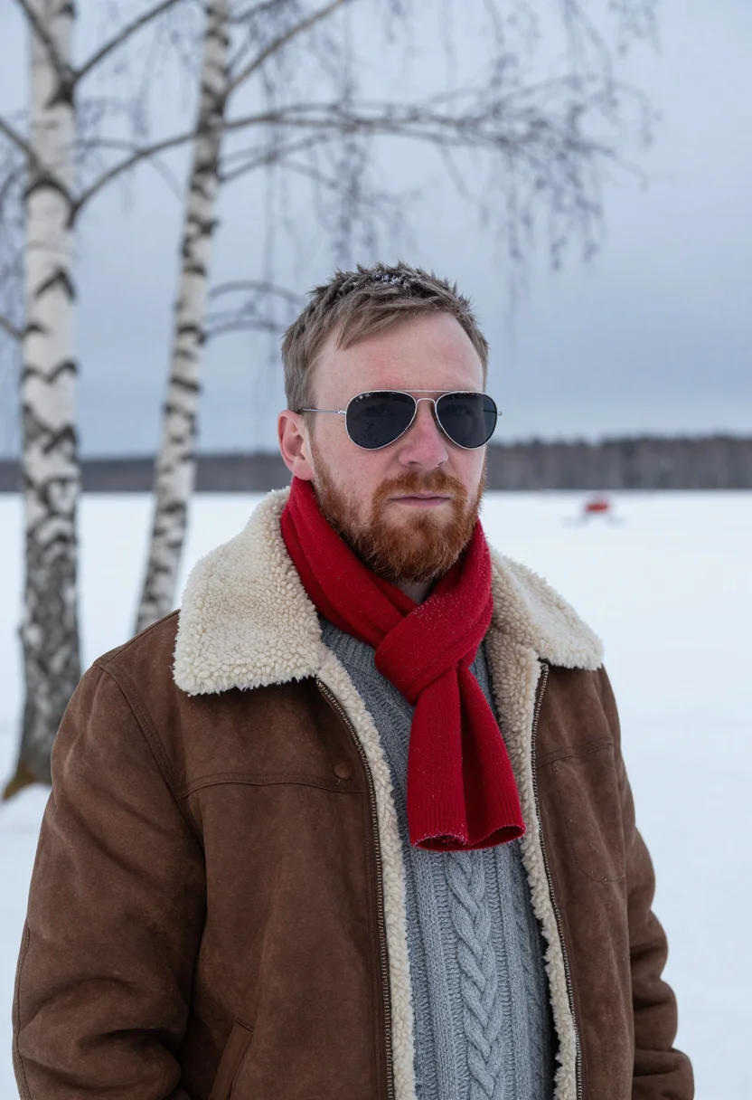 AI bush pilot lapland red sample — portrait of a man, head-and-shoulders portrait of a Norwegia