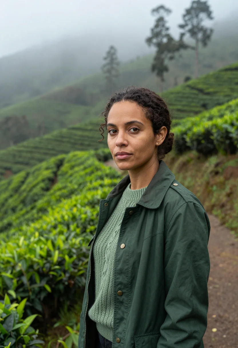 AI bwindi ecologist impenetrable forest green sample — portrait of a woman, an ecologist in her early thirties of m