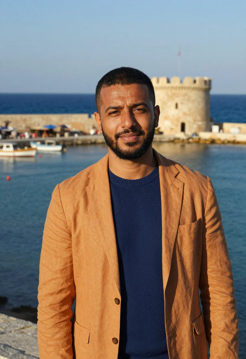 AI byblos marine archaeologist ochre sea sample — portrait of a man, a marine archaeologist of Egyptian descen