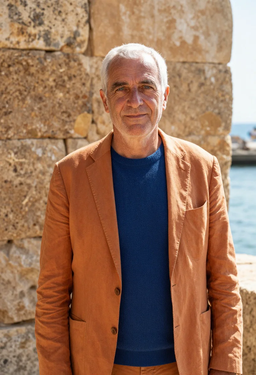 AI byblos marine archaeologist ochre sea sample — portrait of a man, a marine archaeologist of French descent