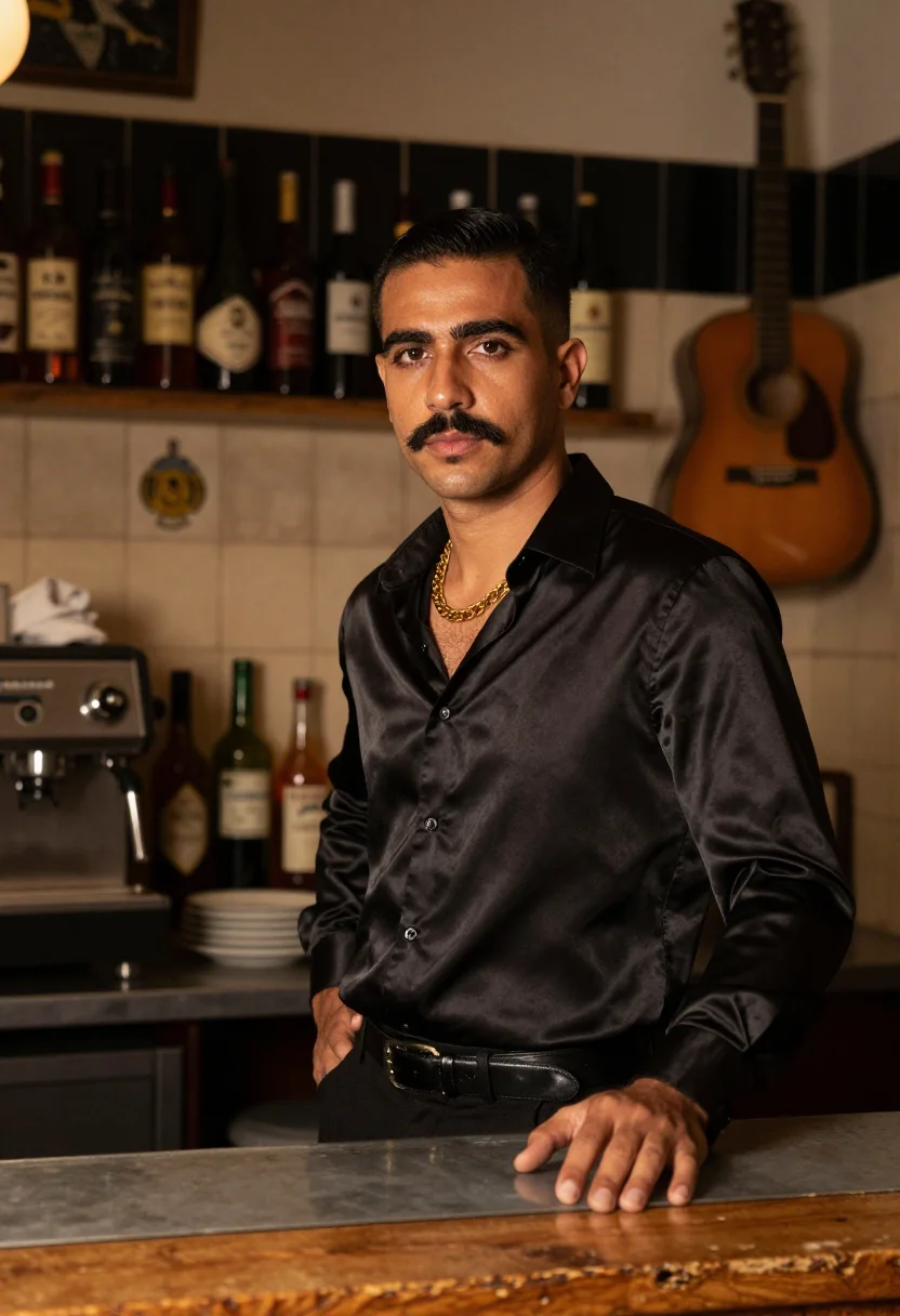 AI c tangana madrileno sample — portrait of a man, three-quarter-length portrait of a man of