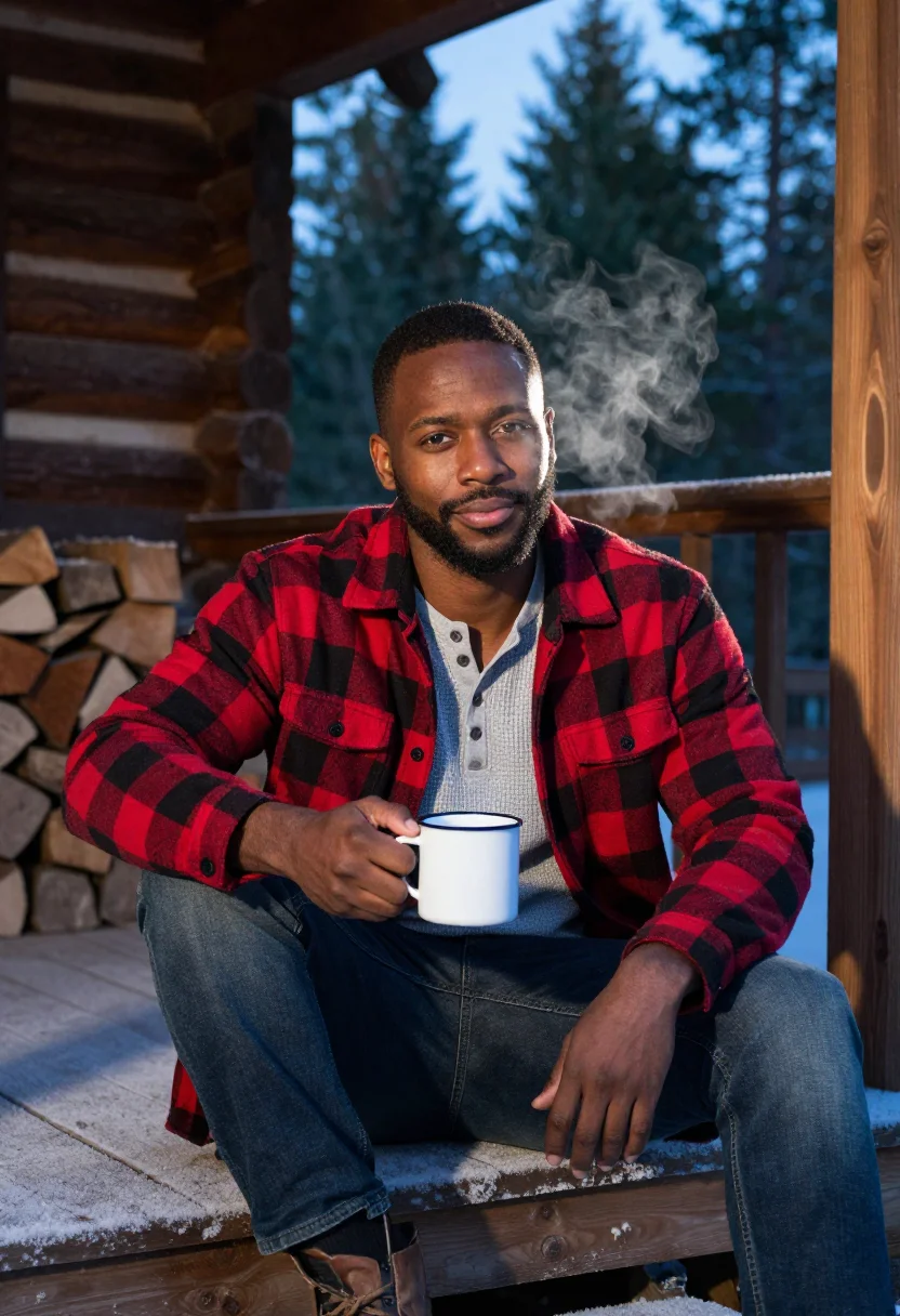 AI cabin weekend sample — portrait of a man, close chest-up portrait of a Black man wi