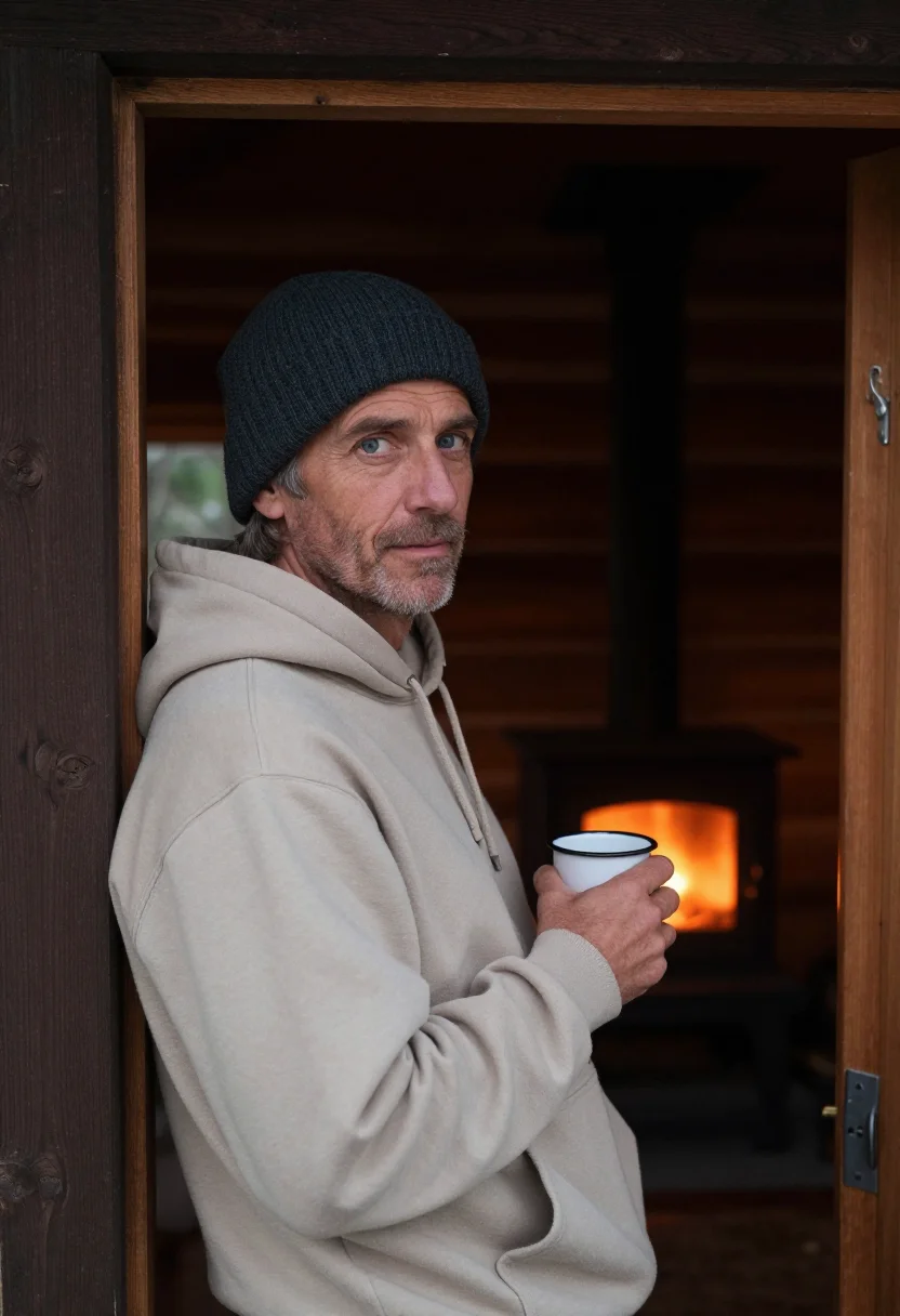 AI cabin weekend sample — portrait of a man, close chest-up portrait of a Western-Euro
