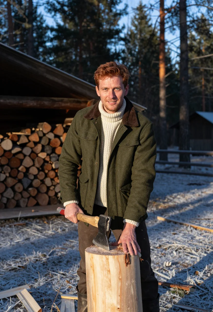 AI cabin weekend sample — portrait of a man, head-to-boot portrait of a Western-Europe