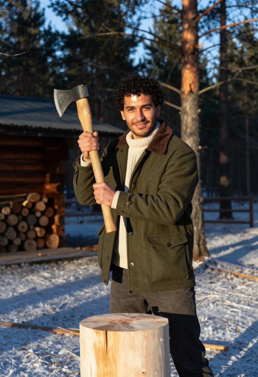 AI cabin weekend sample — portrait of a man, thigh-up portrait of a Western-European m