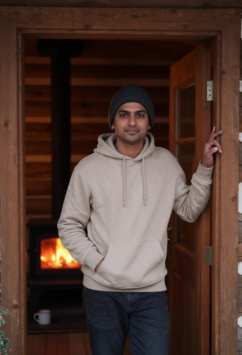 AI cabin weekend sample — portrait of a man, half-length portrait of a South-Asian man