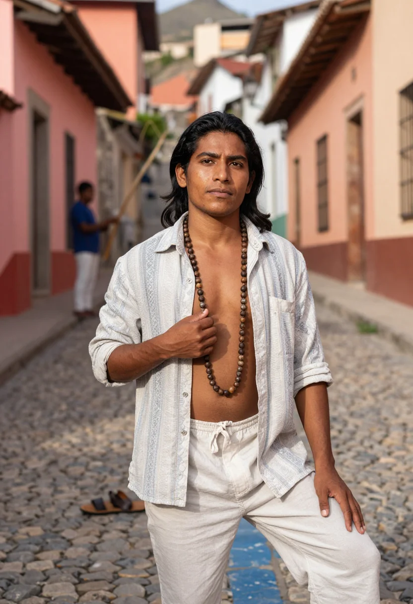 AI caetano tropicalia sample — portrait of a man, close half-length portrait of a Latin-Ame