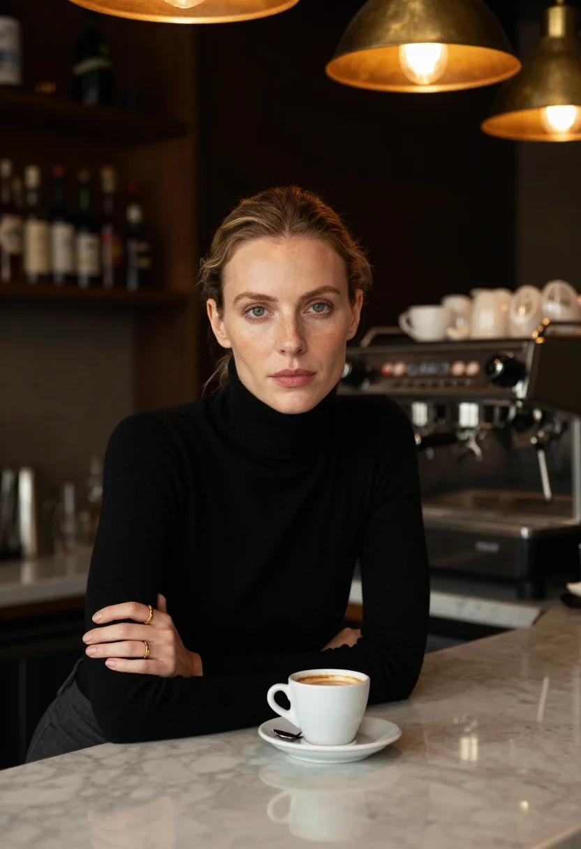 AI cafe sample — portrait of a woman, close half-length portrait of a Western