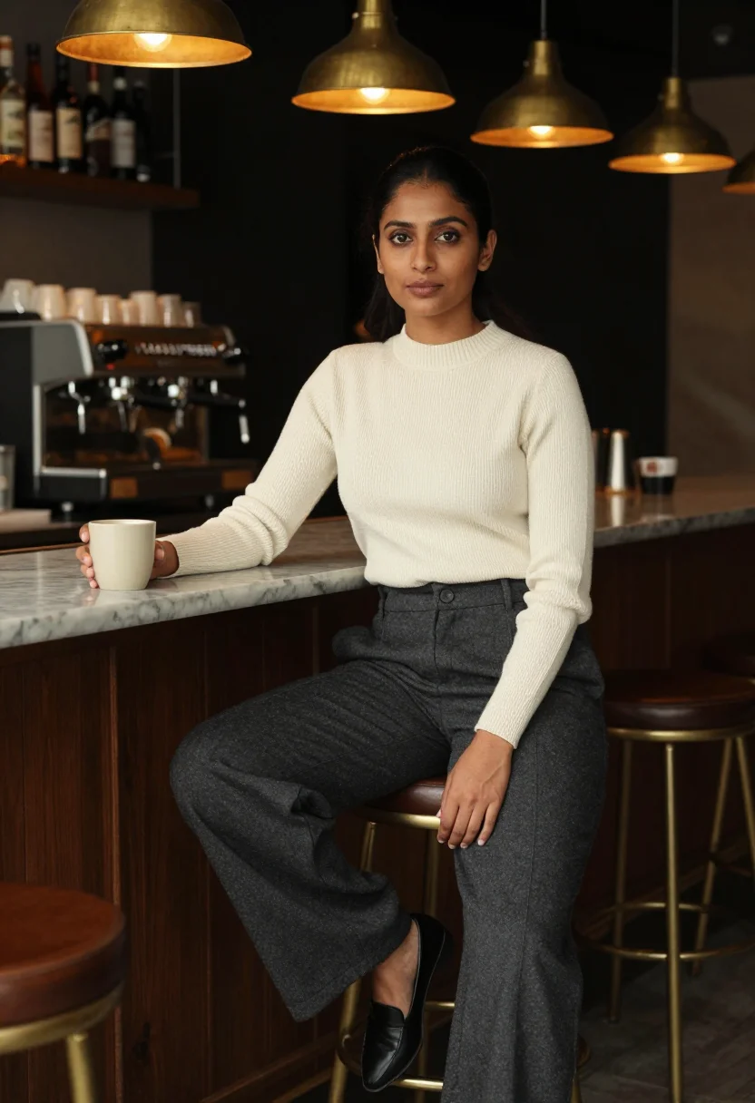 AI cafe sample — portrait of a woman, thigh-up portrait of a South-Asian woma