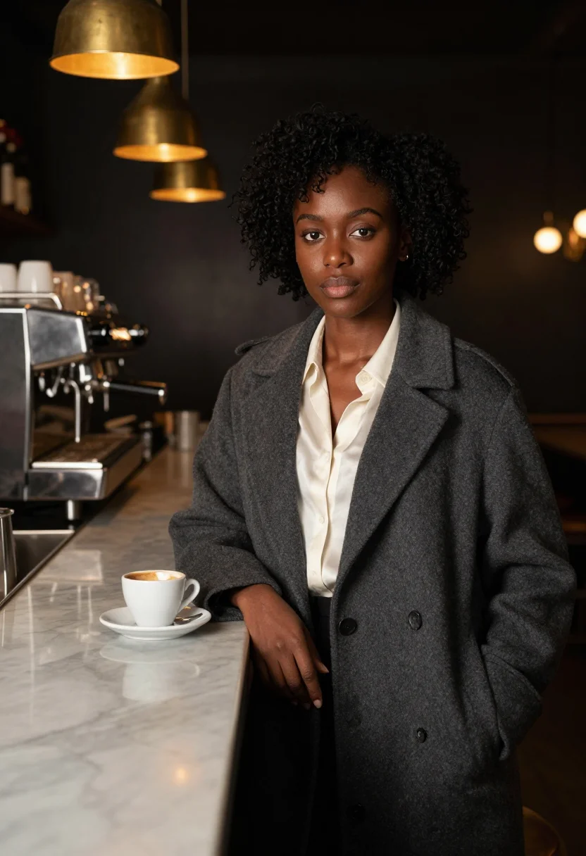 AI cafe sample — portrait of a woman, half-length portrait of a Black woman w