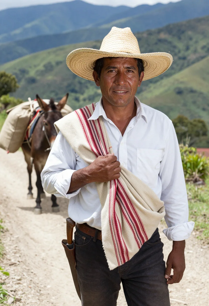 AI cafetero sample — portrait of a man, chest-up portrait of a Colombian man in h