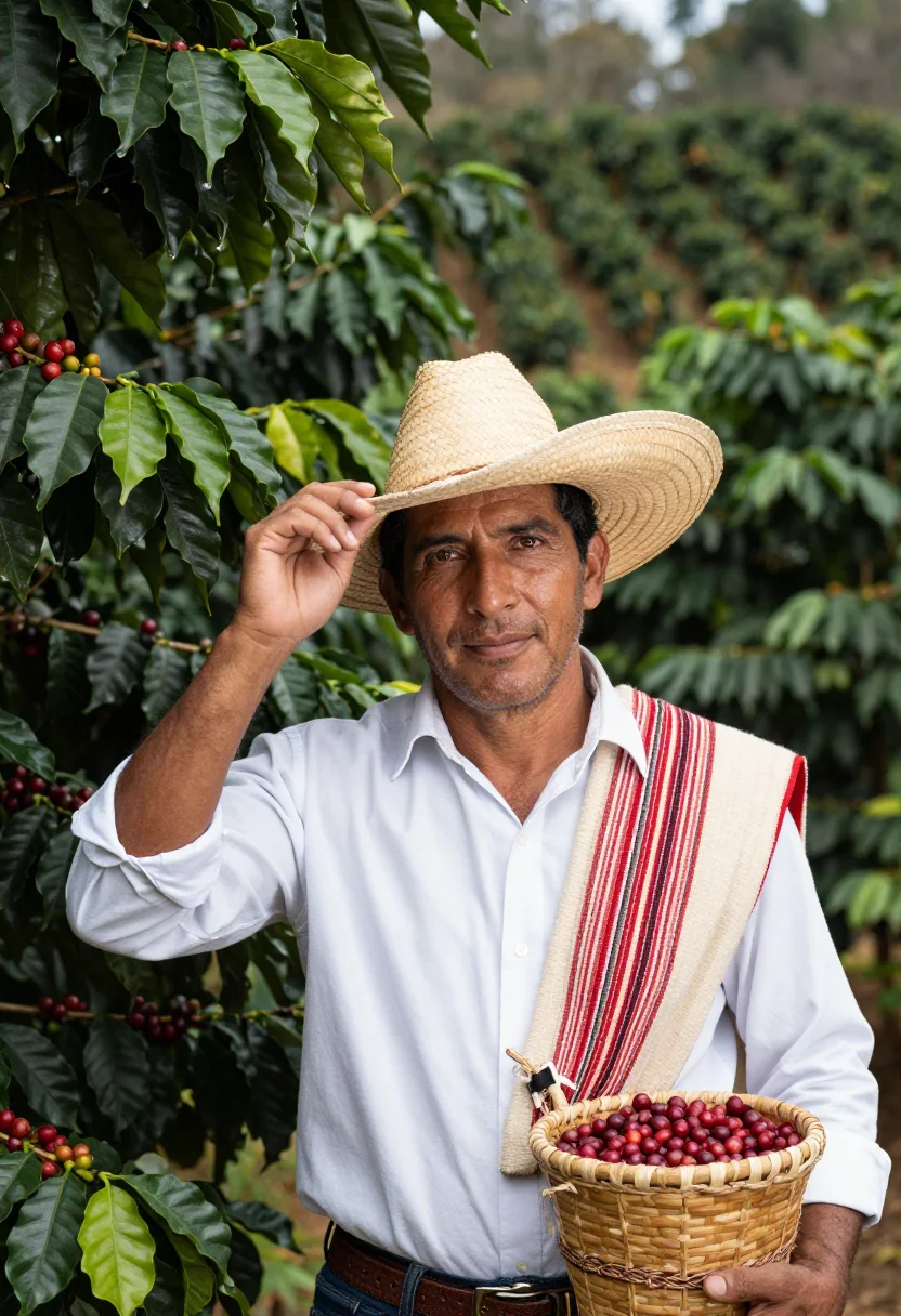 AI cafetero sample — portrait of a man, chest-up portrait of a Colombian man in h