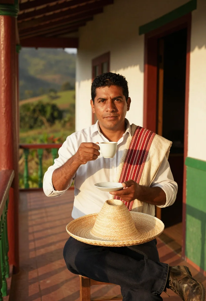 AI cafetero sample — portrait of a man, chest-up portrait of a Colombian man in h