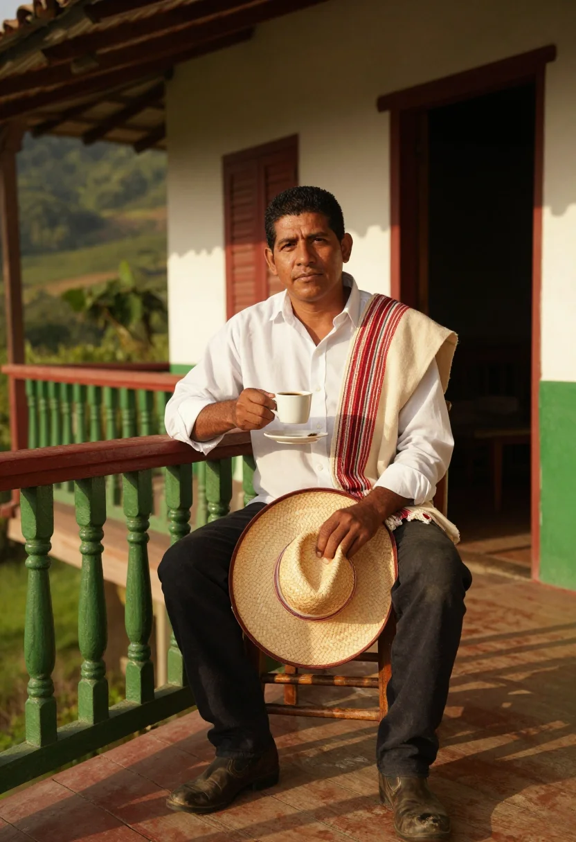 AI cafetero sample — portrait of a man, three-quarter-length portrait of a Colomb