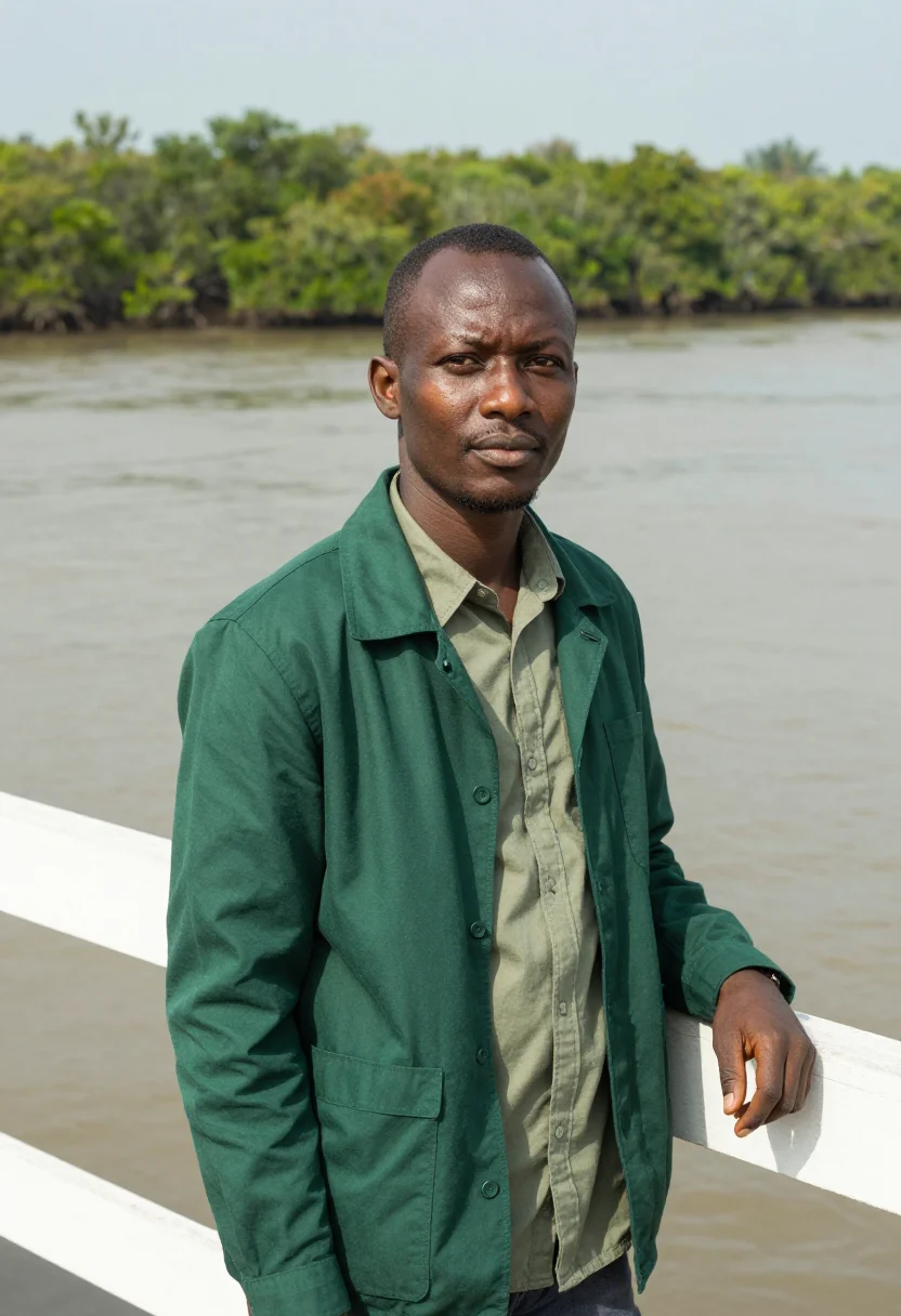 AI calabar marine biologist mangrove river green sample — portrait of a man, a marine biologist, a Nigerian man in his