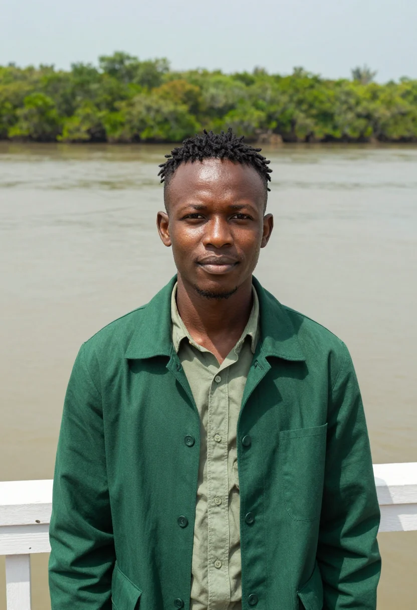 AI calabar marine biologist mangrove river green sample — portrait of a man, a marine biologist, a Cameroonian man in