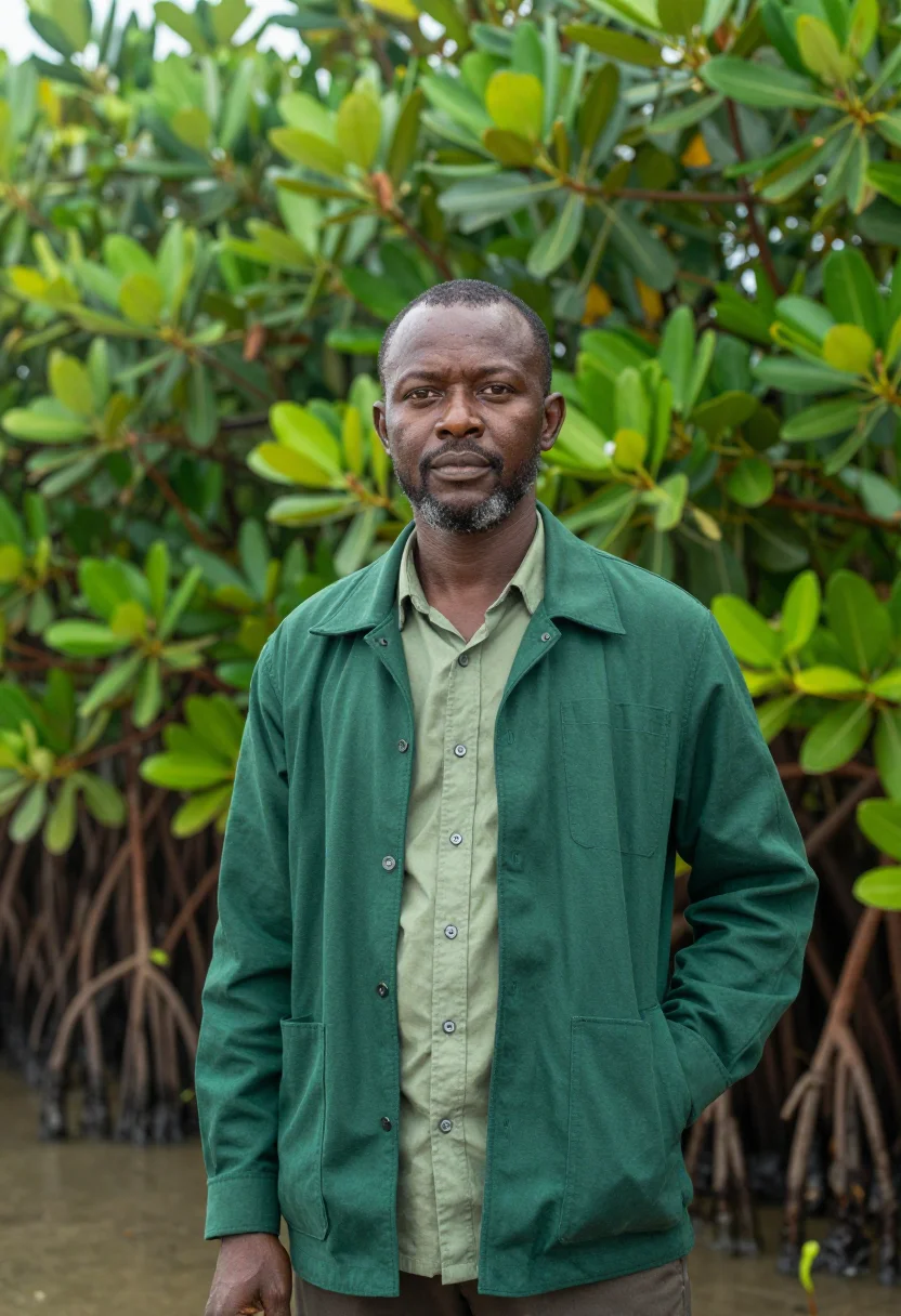 AI calabar marine biologist mangrove river green sample — portrait of a man, a marine biologist, a Nigerian man in his