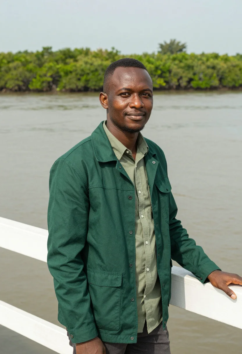 AI calabar marine biologist mangrove river green sample — portrait of a man, a marine biologist, a British-Nigerian ma