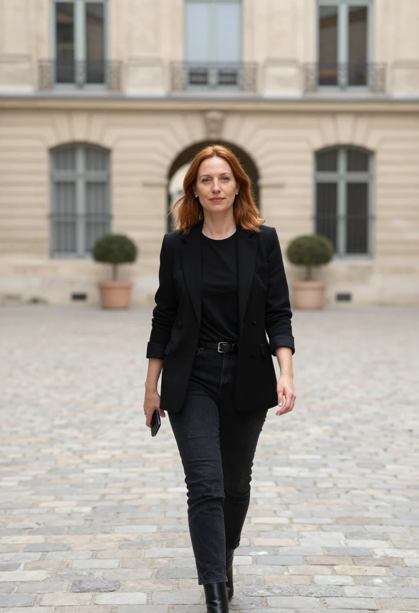 AI call my agent paris andrea martel black sample — portrait of a woman, a talent agent in her mid-forties of Fr