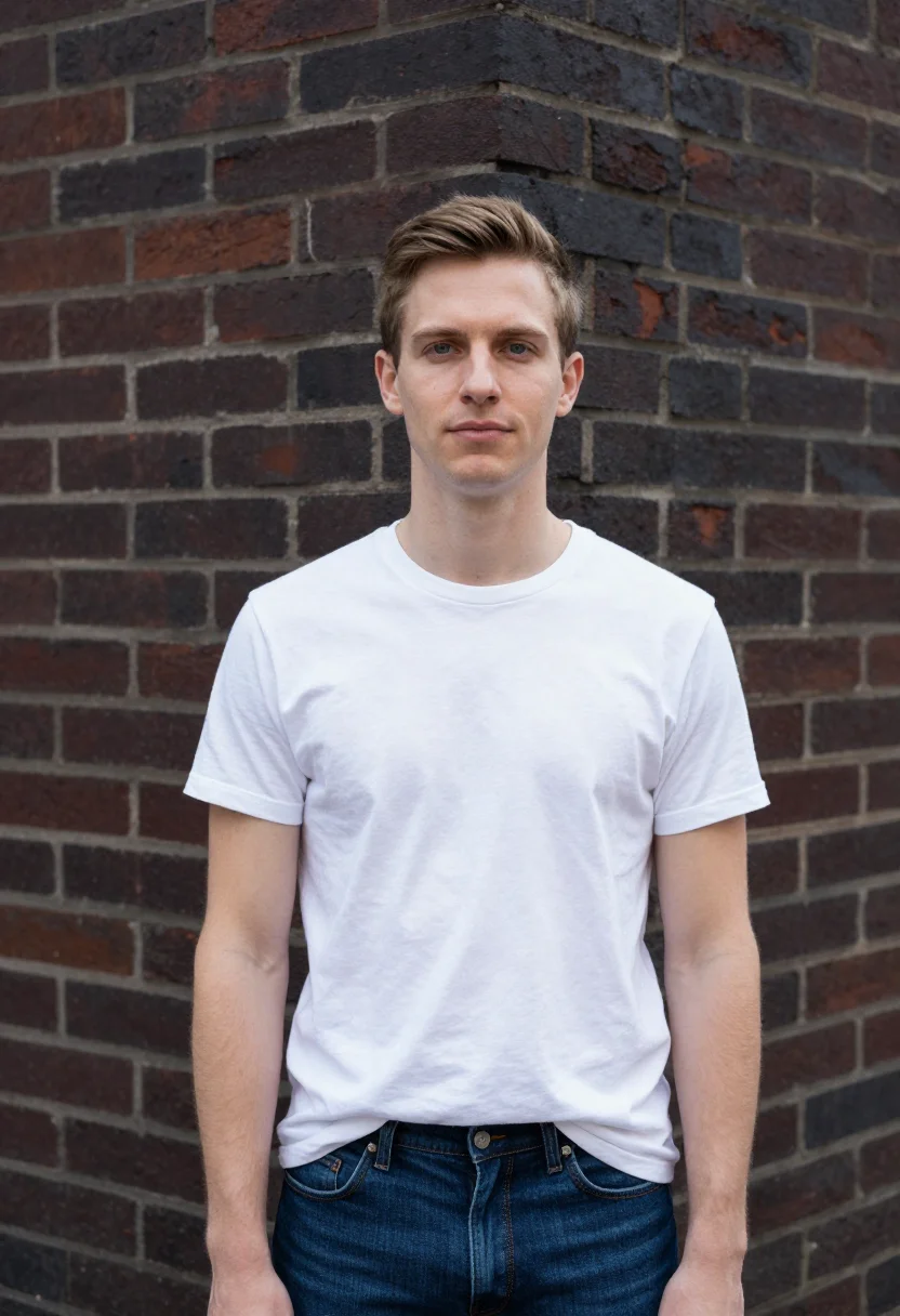 AI calvin klein houston street billboard white tee denim men sample — portrait of a man, an American man in his early thirties wit