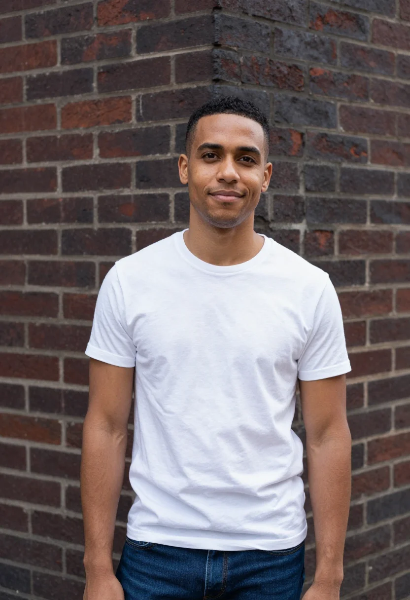 AI calvin klein houston street billboard white tee denim men sample — portrait of a man, a Puerto Rican man in his late twenties w