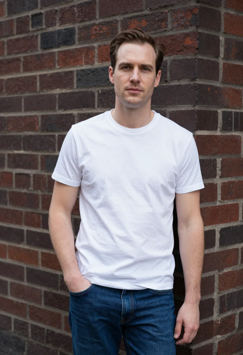 AI calvin klein houston street billboard white tee denim men sample — portrait of a man, an Irish-American man in his mid-thirties
