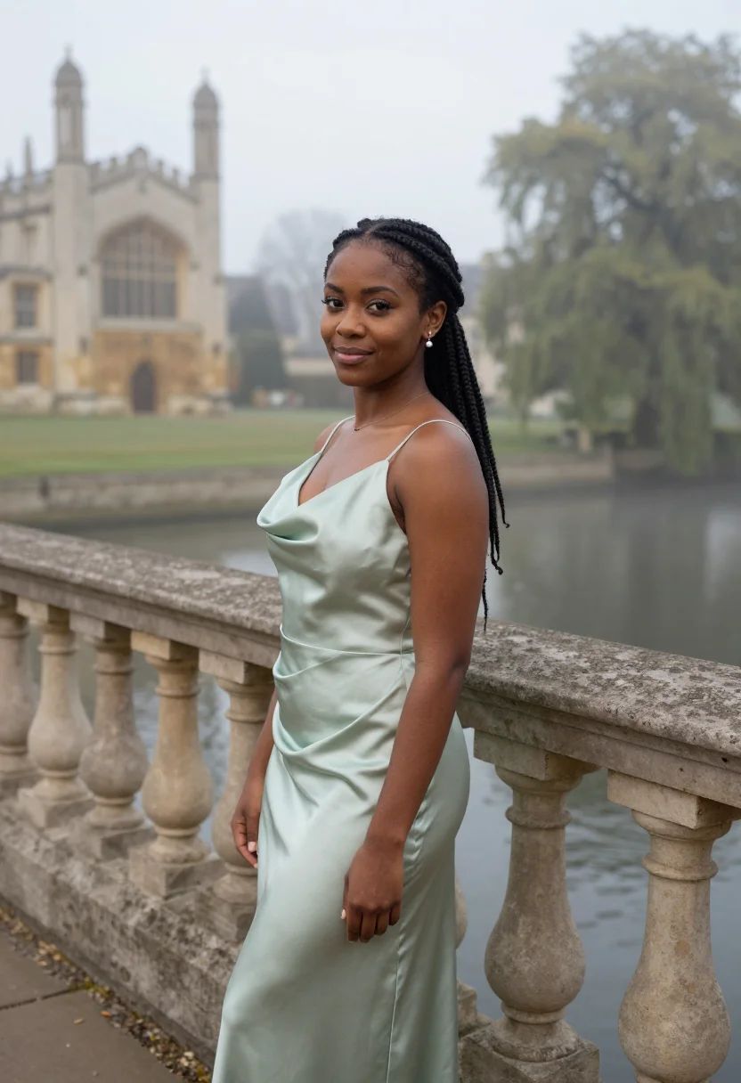 AI cambridge may ball gown dawn sample — portrait of a woman, a May Ball guest, a woman in her late t