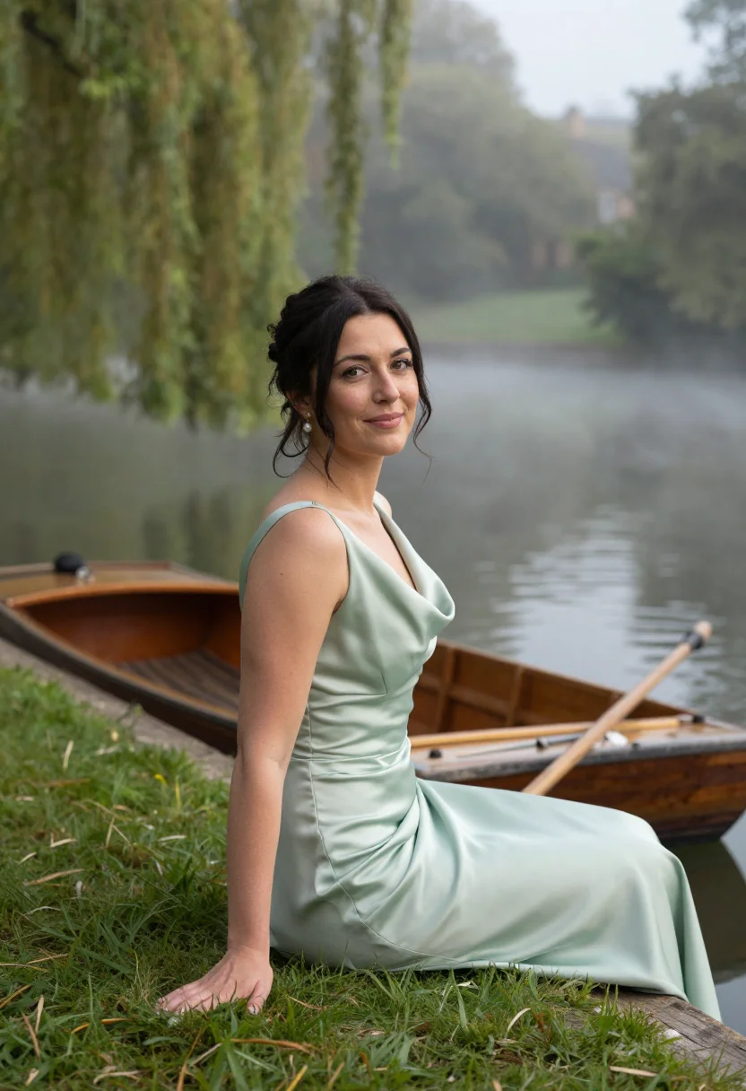 AI cambridge may ball gown dawn sample — portrait of a woman, a May Ball guest, a woman in her mid-th