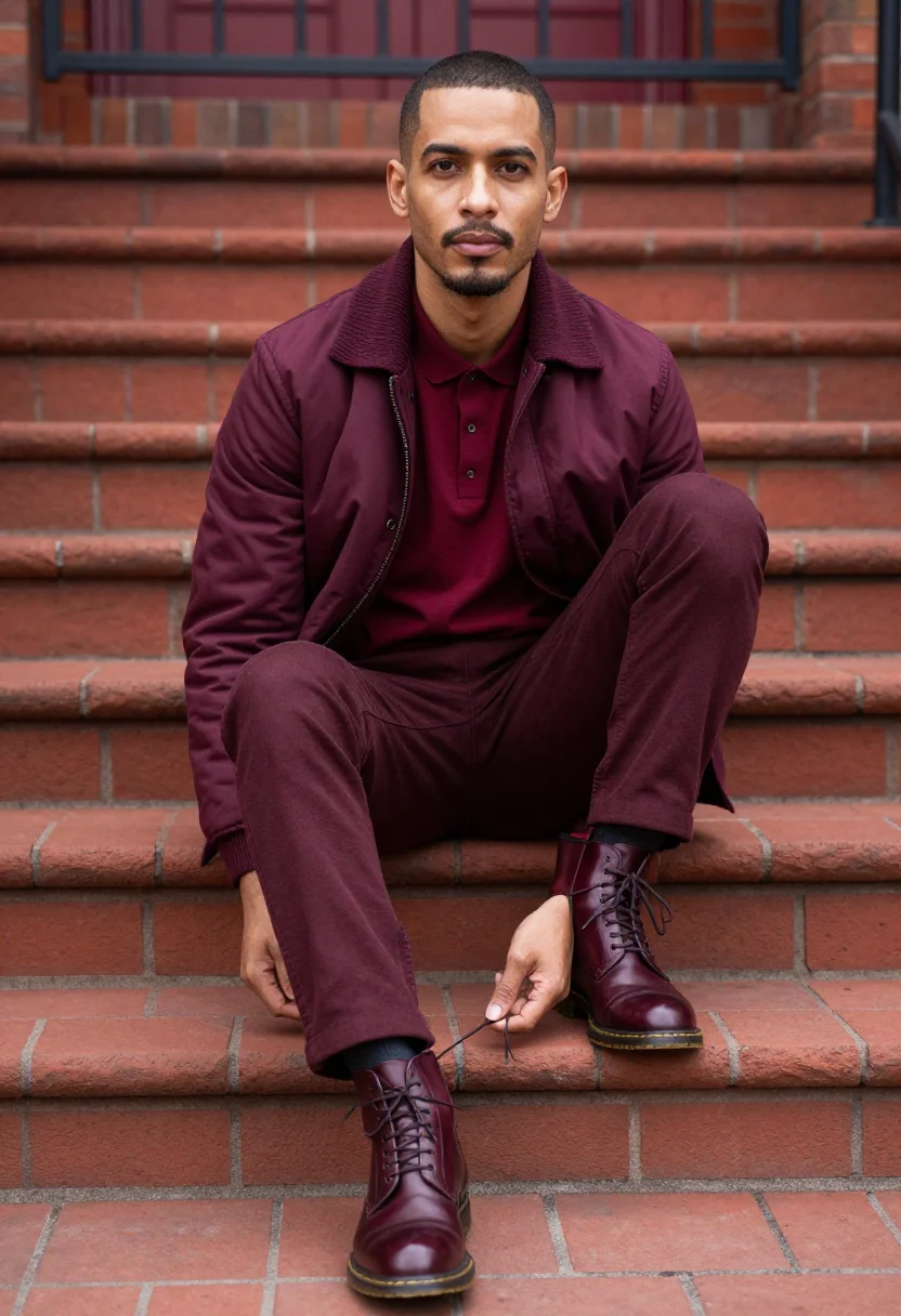 AI camden oxblood sample — portrait of a man, a man in his thirties with warm brown ski