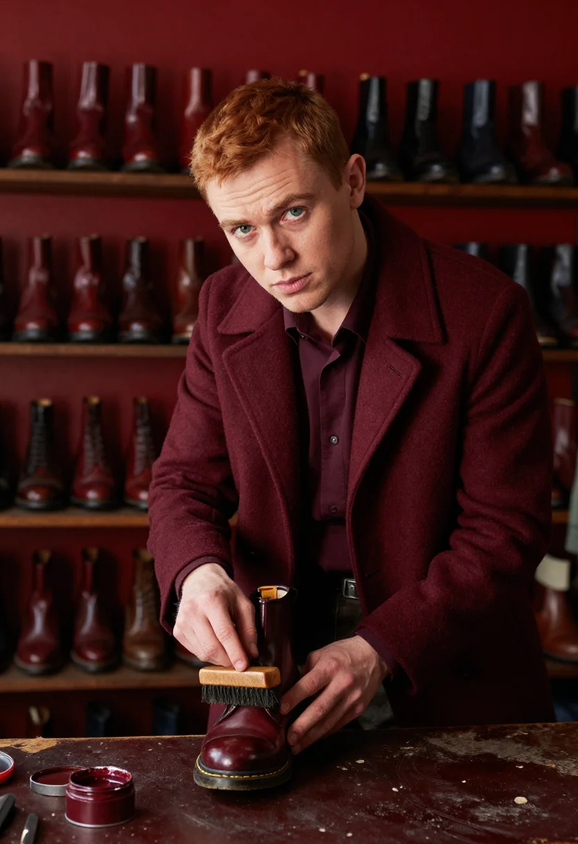 AI camden oxblood sample — portrait of a man, a man in his twenties with warm ivory ski