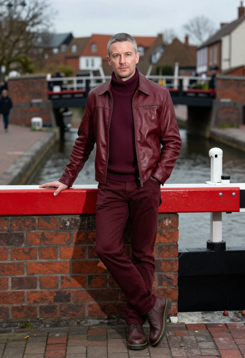 AI camden oxblood sample — portrait of a man, a man in his forties with ruddy fair skin