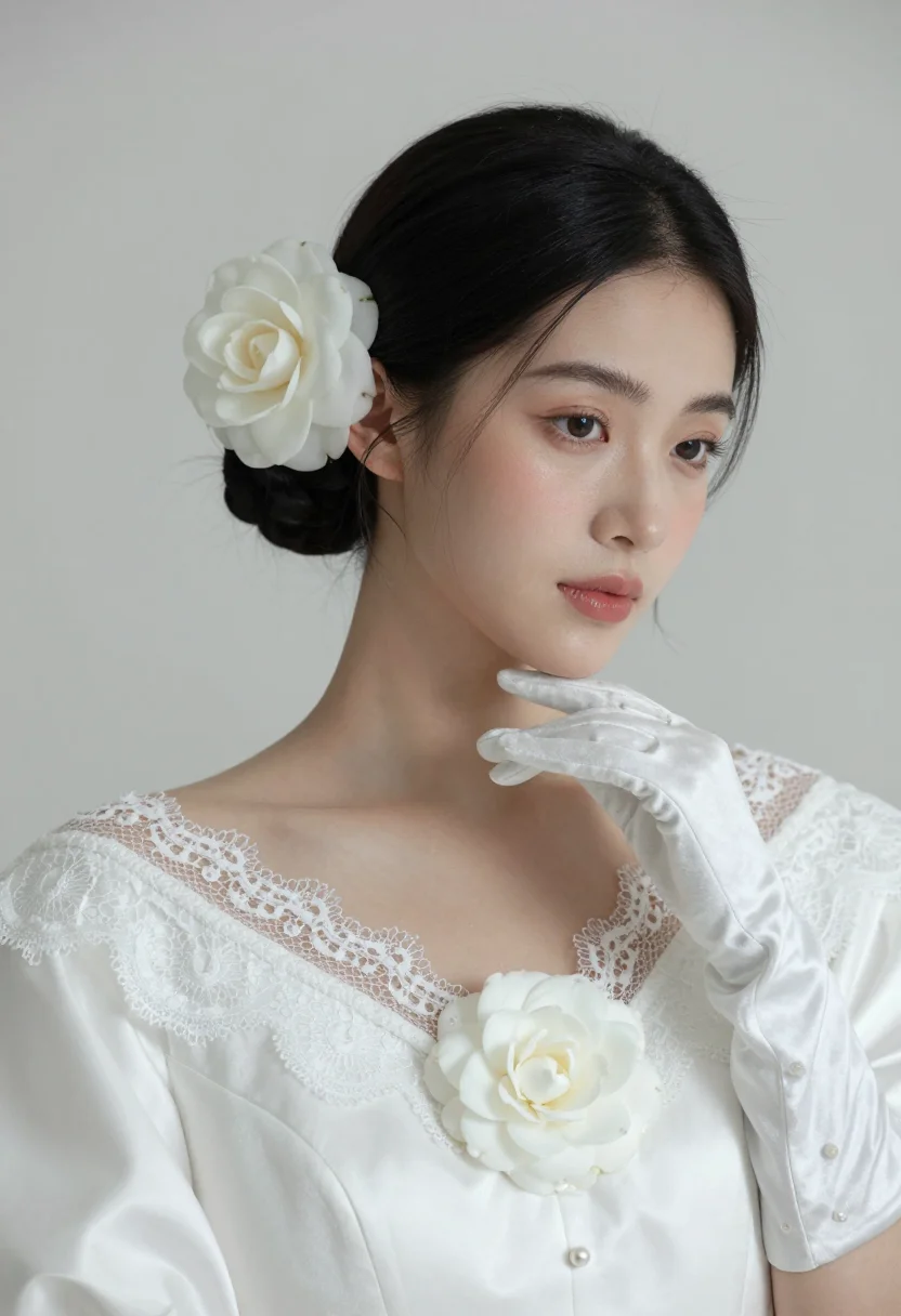 AI camelia blanc sample — portrait of a woman, a Western-European woman in her twentie