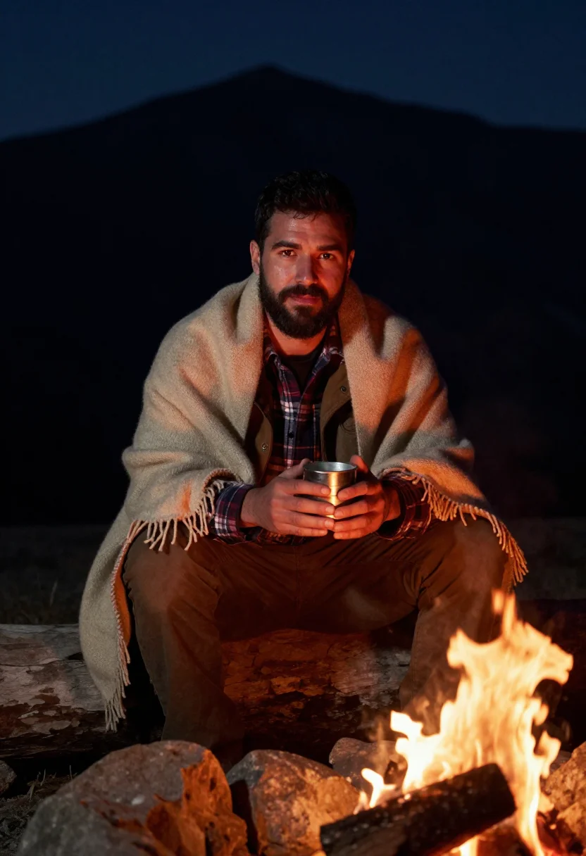 AI campfire sample — portrait of a man, half-length portrait of a man in his late