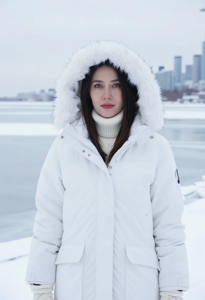 AI canada goose toronto expedition parka arctic white sample — portrait of a woman, a Canadian woman in her early thirties