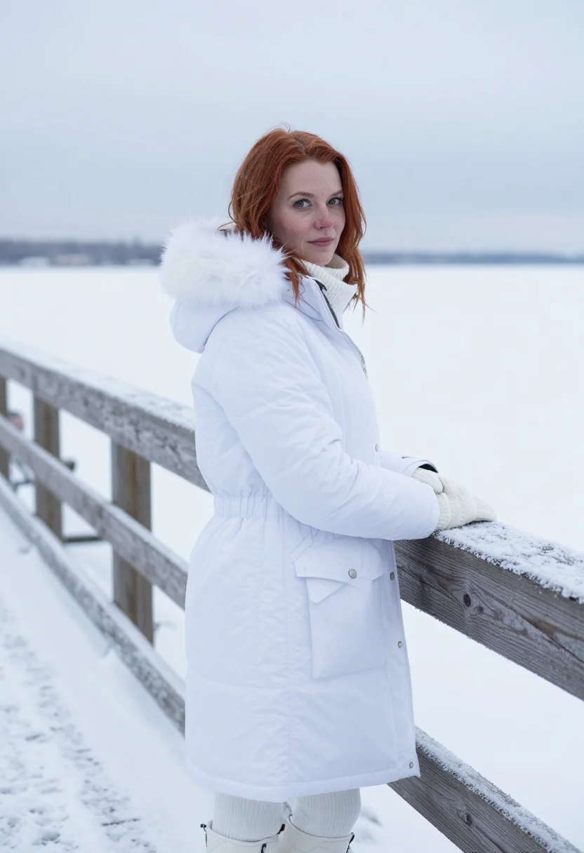 AI canada goose toronto expedition parka arctic white sample — portrait of a woman, a Scottish woman in her late twenties w