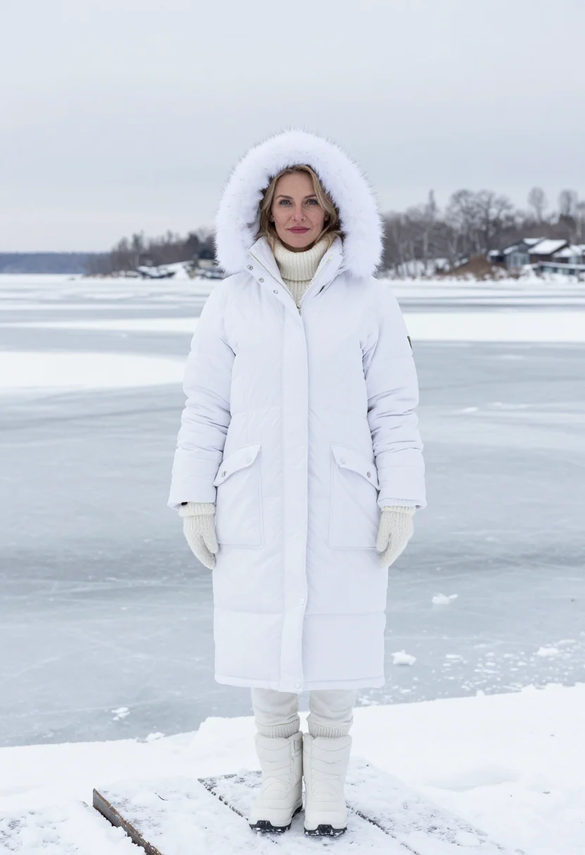 AI canada goose toronto expedition parka arctic white sample — portrait of a woman, a Polish woman in her early forties wit