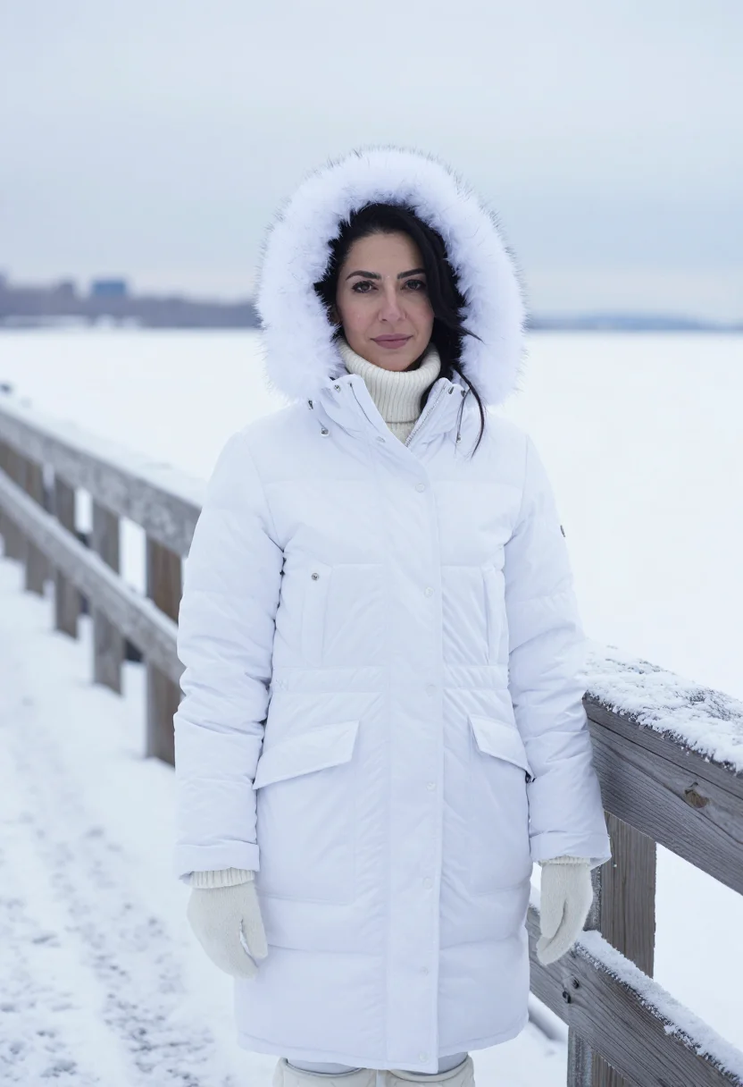 AI canada goose toronto expedition parka arctic white sample — portrait of a woman, an Italian-Canadian woman in her mid-th