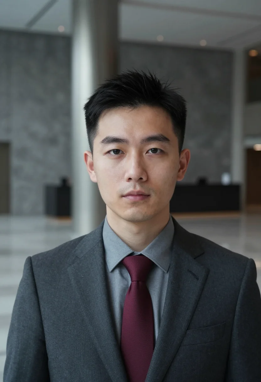 AI canary wharf quant slate sample — portrait of a man, tight headshot of an East-Asian man in hi